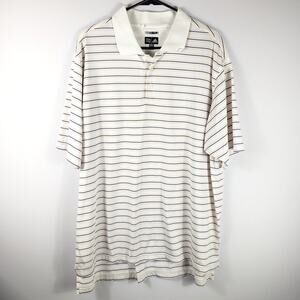 Adidas Climalite Polo Shirt XL White Blue Stripe Short Sleeve Mens Golf Athletic